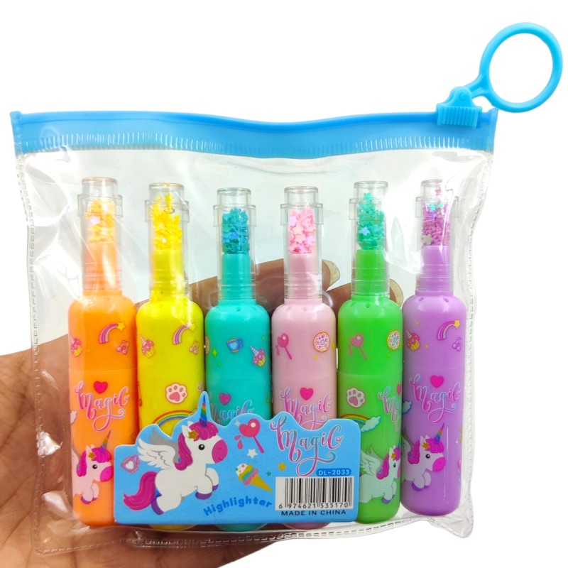 SAMVARDHAN Unicorn Highlighter for Boys / Highlighter Marker Pen for Kids Stationery Pen for Study Return Gifts (6 Piece)