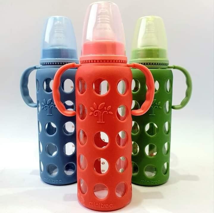 Minitree 240ml Glass Feeding Bottle Milk Feeder With Silicone Cover
